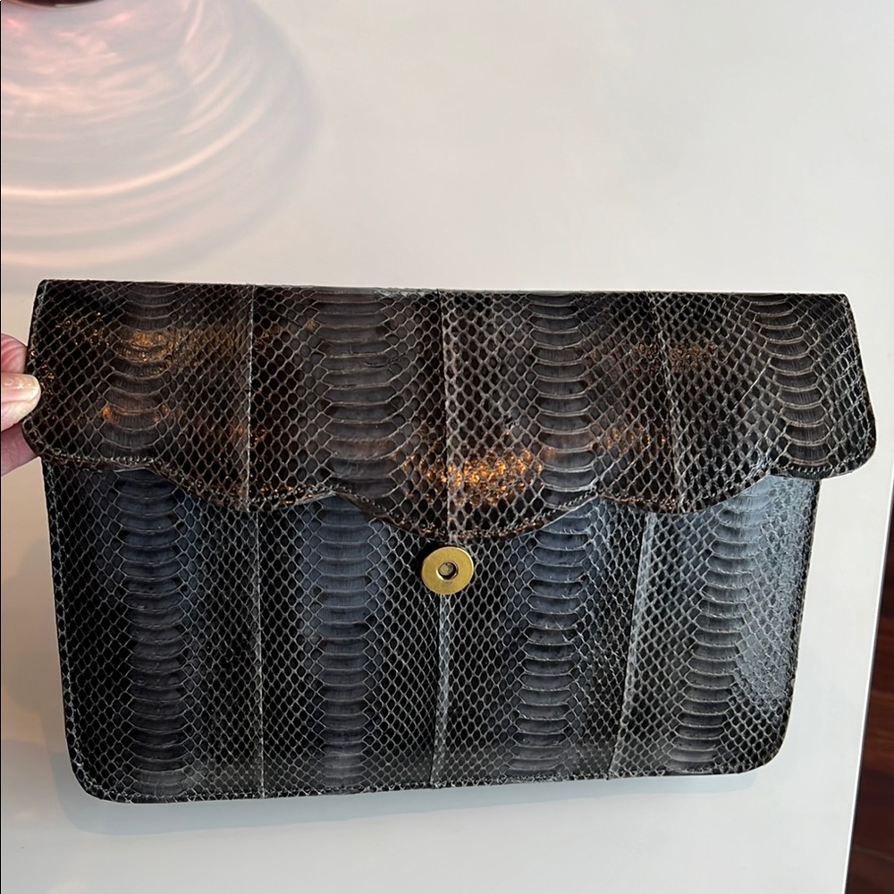 Elegant Black Snakeskin Clutch NEW